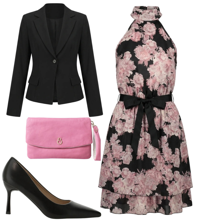 Outfit donna - Cerimonia. Stile Romantica per Cerimonia. Abbinamento con décolleté, pochette, vestiti corti, blazer.