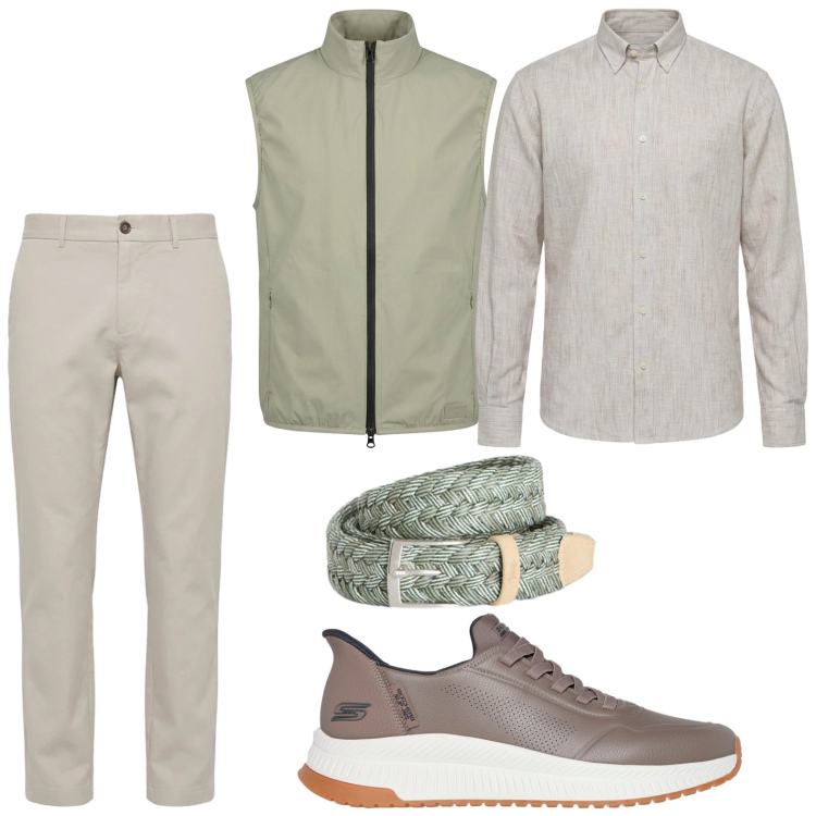 Outfit uomo - Eleganza funzionale. Stile Casual per Tutti i giorni. Abbinamento con cinture, pantaloni, camicie, piumini, sneakers.