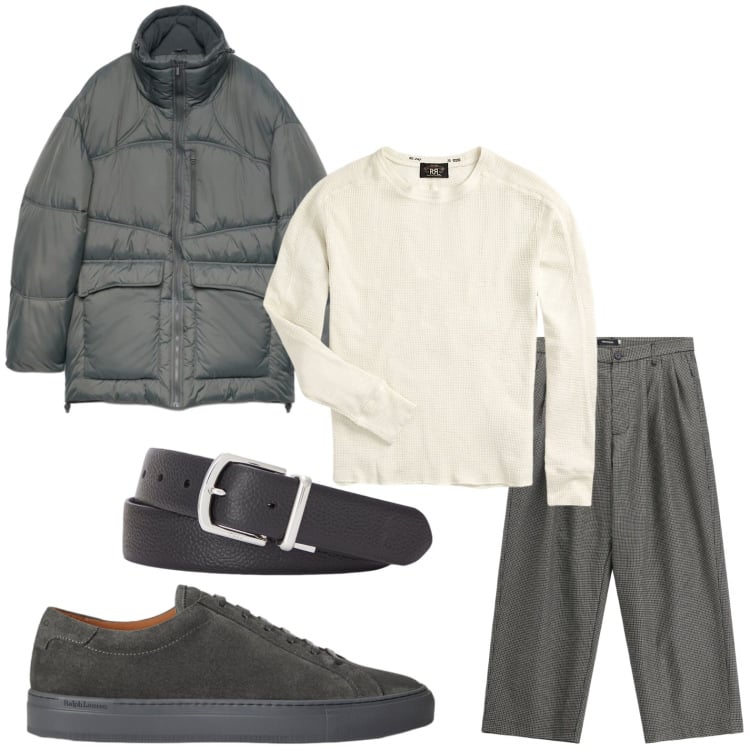 Outfit uomo - Stile glamour. Stile Casual per Tutti i giorni. Abbinamento con pantaloni, giacche, cinture, sneakers, maglieria.
