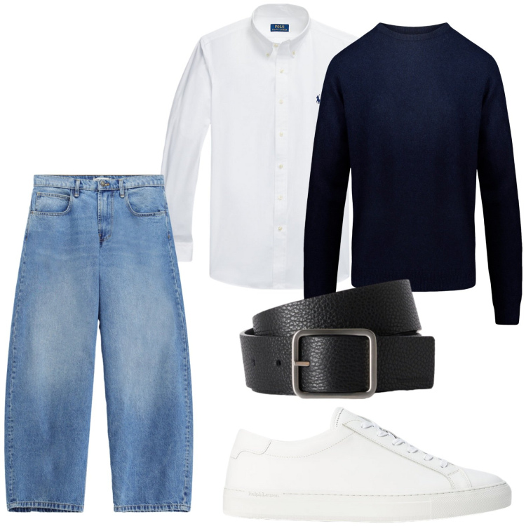 Outfit uomo - Minimal style. Stile Casual per Tutti i giorni. Abbinamento con cinture, jeans, maglieria, sneakers, camicie.