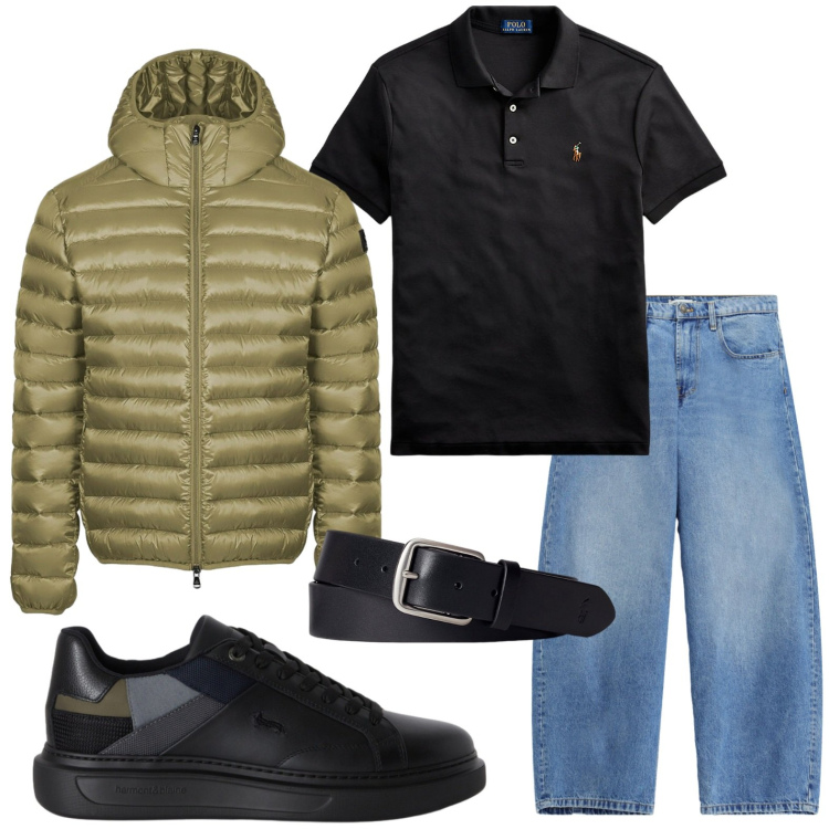 Outfit uomo - Stile urbano. Stile Casual per Tutti i giorni. Abbinamento con sneakers, jeans, bomber, cinture, polo.