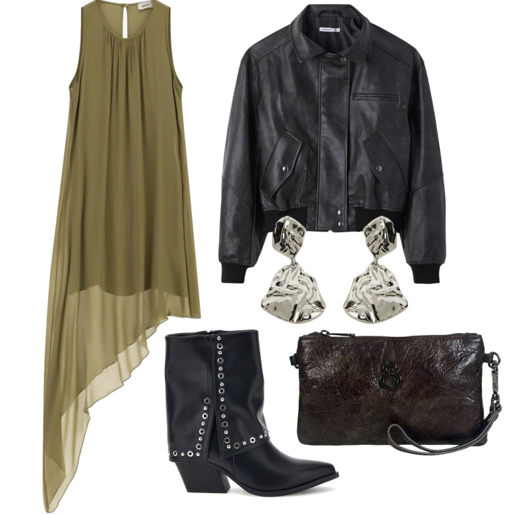 Outfit donna - Settembre. Stile Glamour per Serata fuori. Abbinamento con vestiti lunghi, orecchini, giacche, pochette, stivaletti.