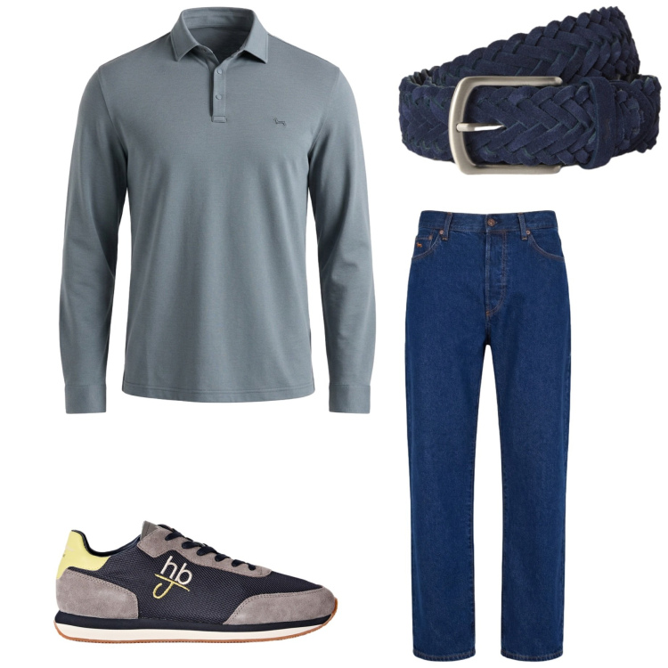 Outfit uomo - Harmont & Blaine. Stile Casual per Ufficio. Abbinamento con sneakers, polo, jeans, cinture.