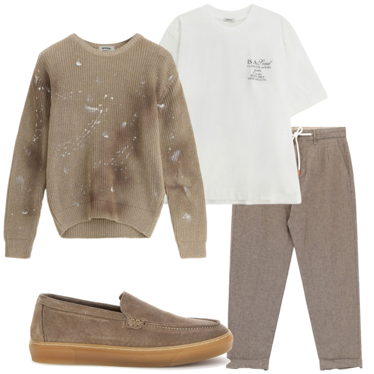 Outfit uomo - Ultime occasioni sale. Stile Casual per Tutti i giorni. Abbinamento con maglieria, pantaloni, t-shirt, scarpe stringate.
