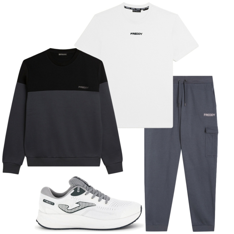 Outfit uomo - Freddy Sale. Stile Casual per Sport. Abbinamento con pantaloni cargo, t-shirt, felpe, sneakers.
