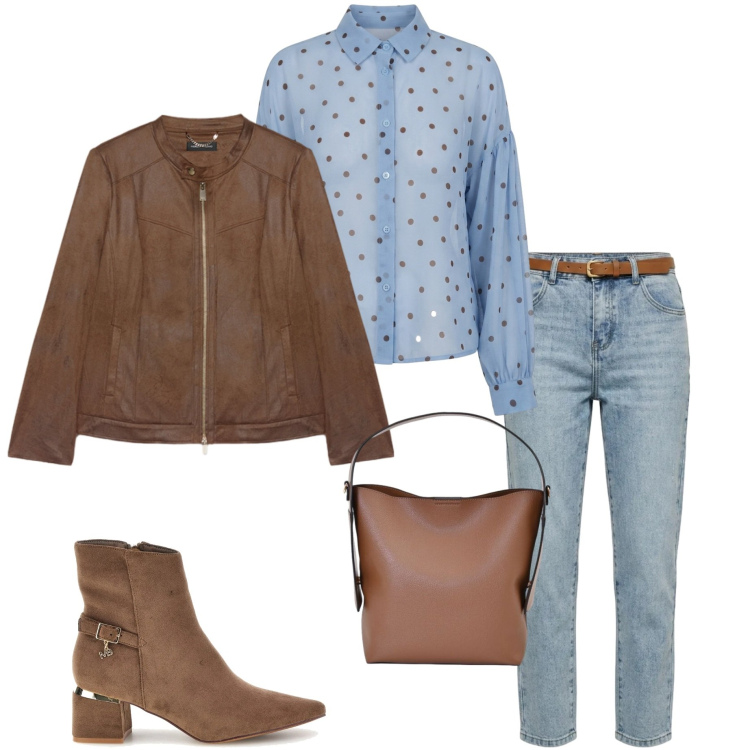 Outfit donna - Casual style. Stile Casual per Tutti i giorni. Abbinamento con borse a mano, blazer, camicie, jeans mom, stivaletti.