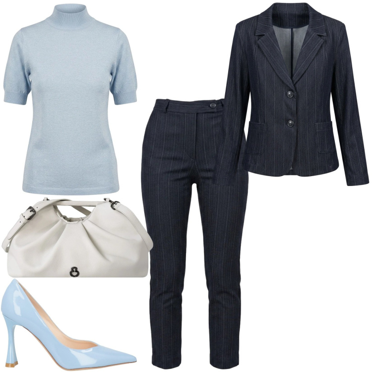 Outfit donna - Total look #2465353. Stile Chic per Tutti i giorni. Abbinamento con décolleté, clutch, pantaloni, maglieria, blazer.