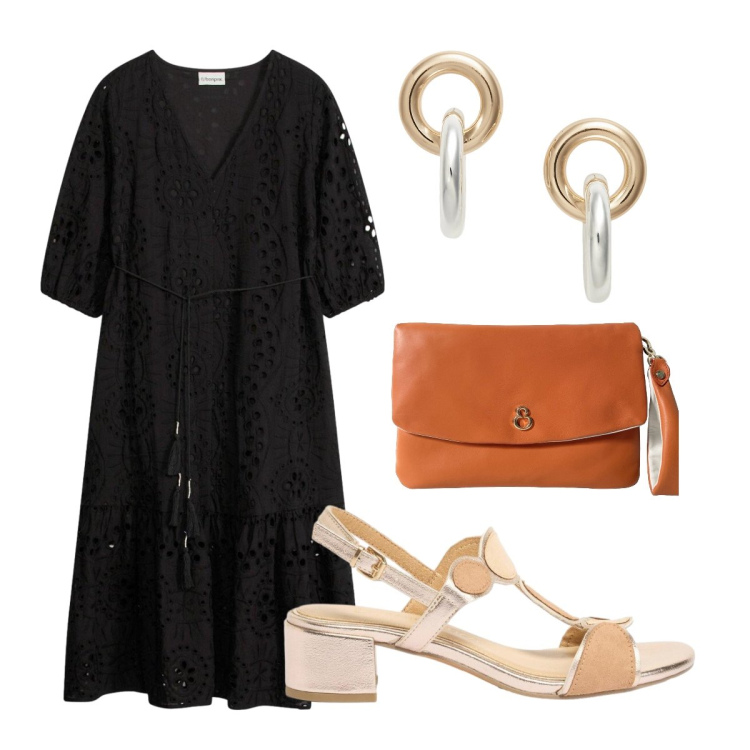 Outfit donna - Matrimonio di pomeriggio. Stile Casual chic per Cerimonia. Abbinamento con vestiti midi/longuette, sandali col tacco, pochette, orecchini.