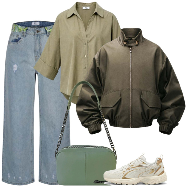 Outfit donna - Scooter. Stile Casual per Scuola/Università. Abbinamento con camicie, bomber, jeans strappati, borse a tracolla, sneakers.