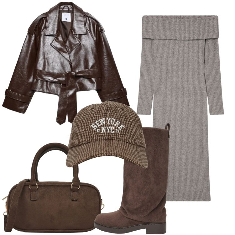 Outfit donna - Reality is calling. Stile Urban per Tutti i giorni. Abbinamento con vestiti lunghi, borse a tracolla, cappelli con visiera, stivali, trench.