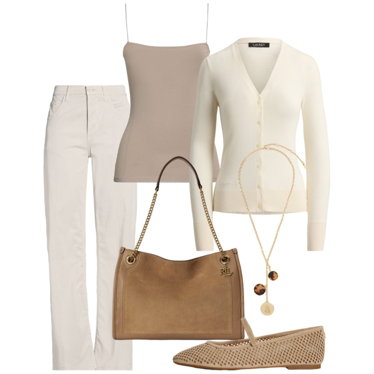 Outfit donna - Avorio a settembre - @laloba. Stile Bon Ton per Ufficio. Abbinamento con pantaloni, top, ballerine, collane, cardigans, borse tote.