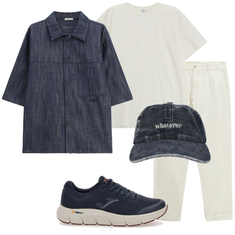 Outfit uomo - Total look #2465514. Stile Trendy per Tutti i giorni. Abbinamento con pantaloni, t-shirt, camicie a manica corta, cappelli, sneakers.