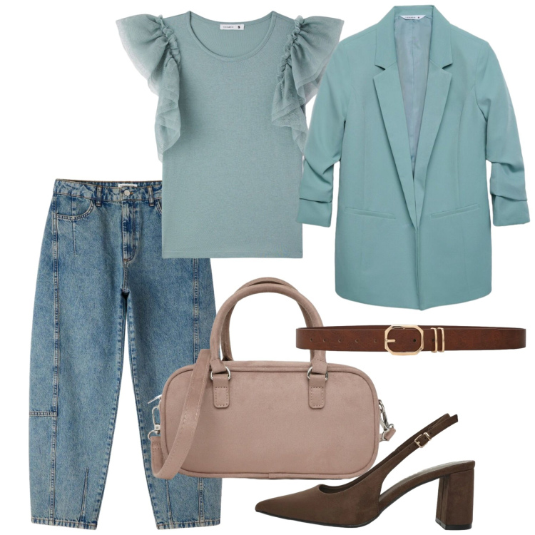 Outfit donna - Reality is calling. Stile Casual chic per Tutti i giorni. Abbinamento con blazer, t-shirt, jeans, borse a tracolla, décolleté, cinture.