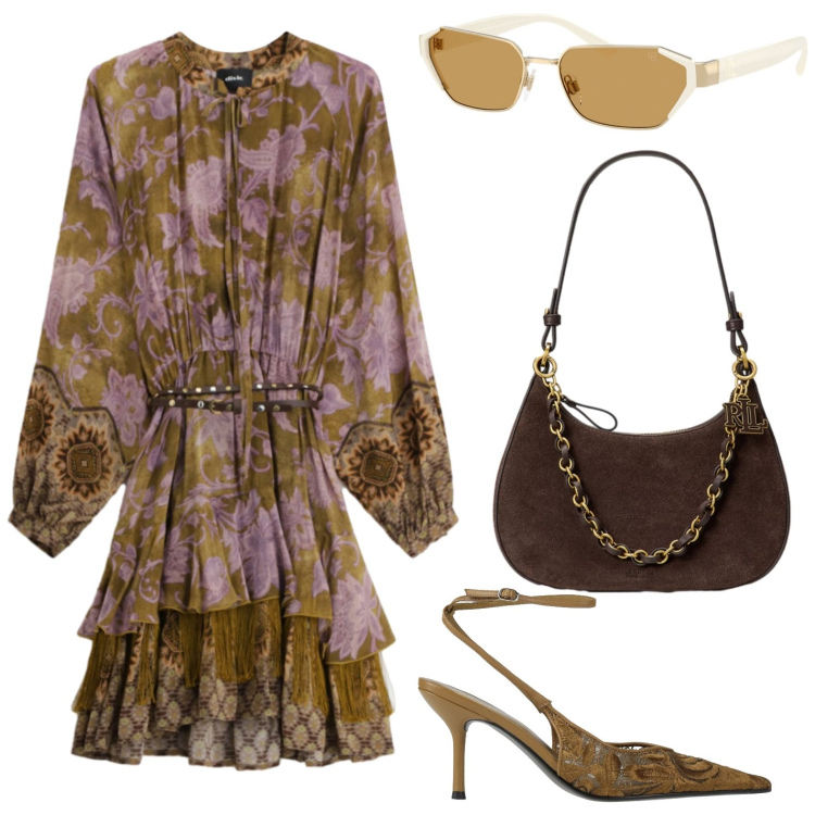 Outfit donna - Occhiali trendy. Stile Trendy per Tutti i giorni. Abbinamento con décolleté, vestiti corti, occhiali da sole, borse a spalla.