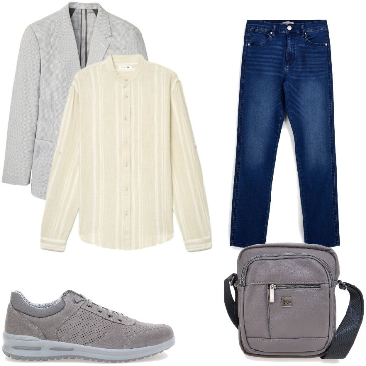 Outfit uomo - Total look #2465585. Stile Casual per Tutti i giorni. Abbinamento con giacche, camicie, scarpe stringate, borse sportive, jeans.