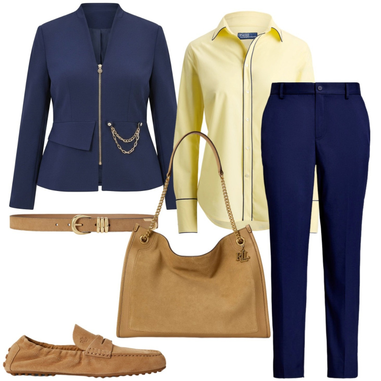 Outfit donna - Back to office. Stile Bon Ton per Ufficio. Abbinamento con blazer, pantaloni, camicie, mocassini, cinture, borse tote.