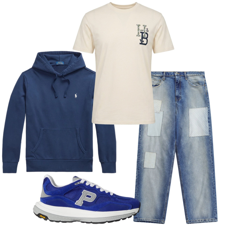 Outfit uomo - Total look #2465665. Stile Casual per Tutti i giorni. Abbinamento con t-shirt, jeans, sneakers, felpe con cappuccio.