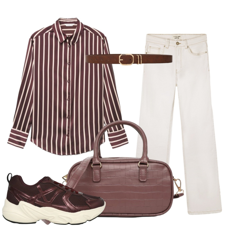 Outfit donna - La camicia a righe. Stile Casual per Tutti i giorni. Abbinamento con camicie, sneakers, jeans bootcut, borse a tracolla, cinture.
