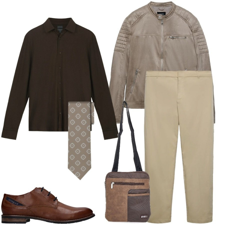Outfit uomo - Total look #2465680. Stile Casual per Tutti i giorni. Abbinamento con giacche, pantaloni chino, cravatte, polo, borse sportive, scarpe stringate.