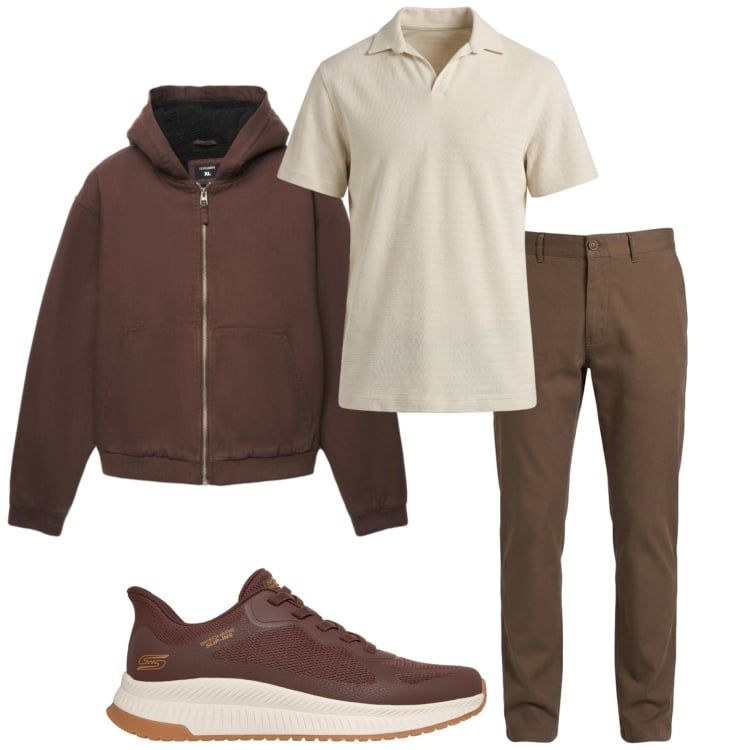 Outfit uomo - In città. Stile Urban per Tutti i giorni. Abbinamento con pantaloni, polo, giacche, sneakers.
