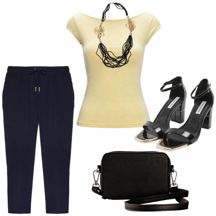 Outfit donna - Total look #2465685. Stile Minimal per Tutti i giorni. Abbinamento con borse a tracolla, collane, sabot, top, pantaloni.