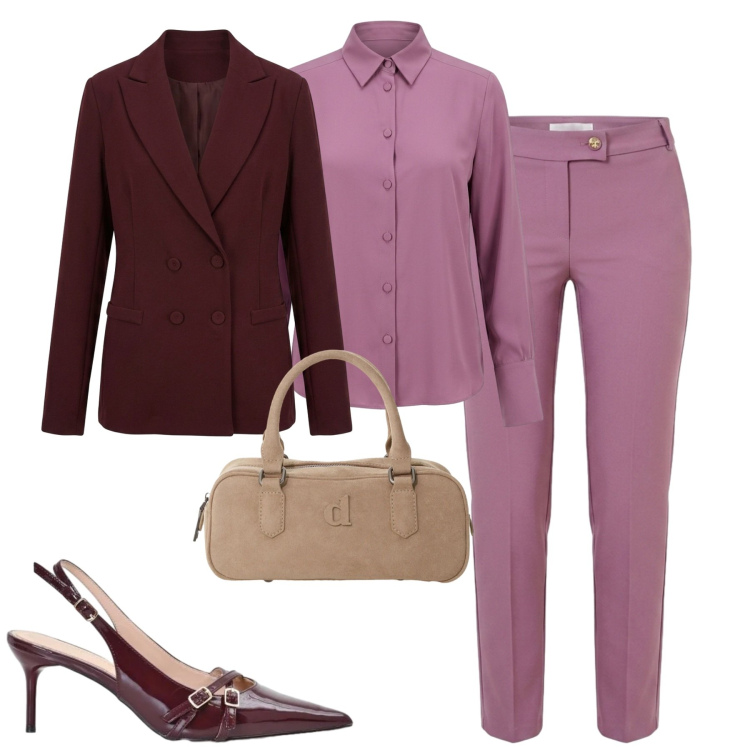 Outfit donna - City. Stile Urban per Tutti i giorni. Abbinamento con borse a mano, pantaloni, décolleté, camicie, blazer.