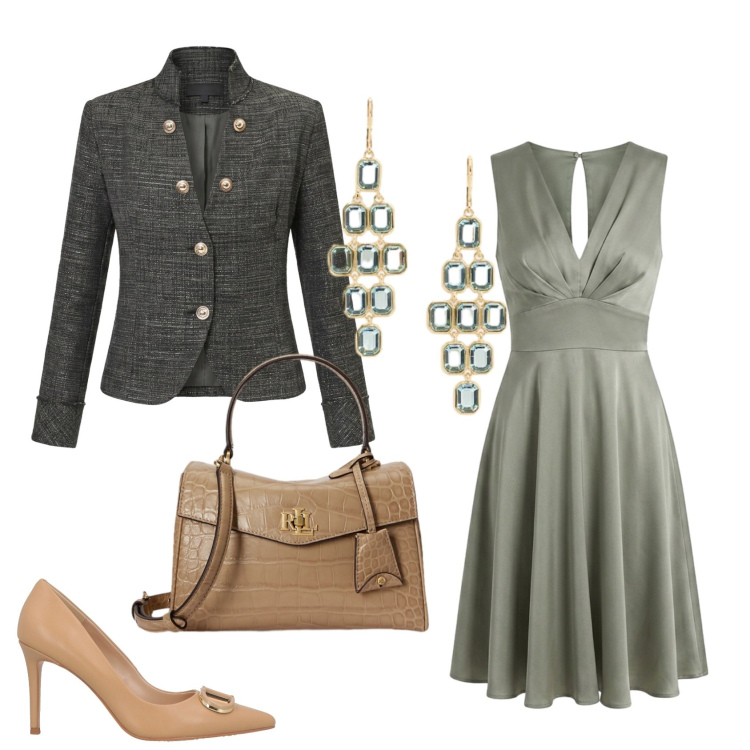 Outfit donna - Total look #2465750. Stile Glamour per Serata fuori. Abbinamento con décolleté, blazer, vestiti senza maniche, borse a mano, orecchini.
