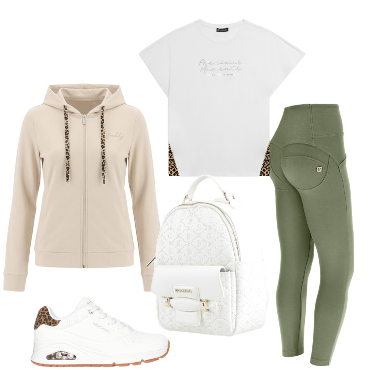 Outfit donna - Total look #2465758. Stile Casual per Tutti i giorni. Abbinamento con zaini, felpe con cappuccio, pantaloni skinny, t-shirt, sneakers alte.