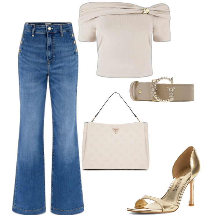 Outfit mujer - Casual #8165. Estilo Casual para Todos los días. Combinación con sandalias de piel, bolsos de mano, top, vaqueros, cinturones.