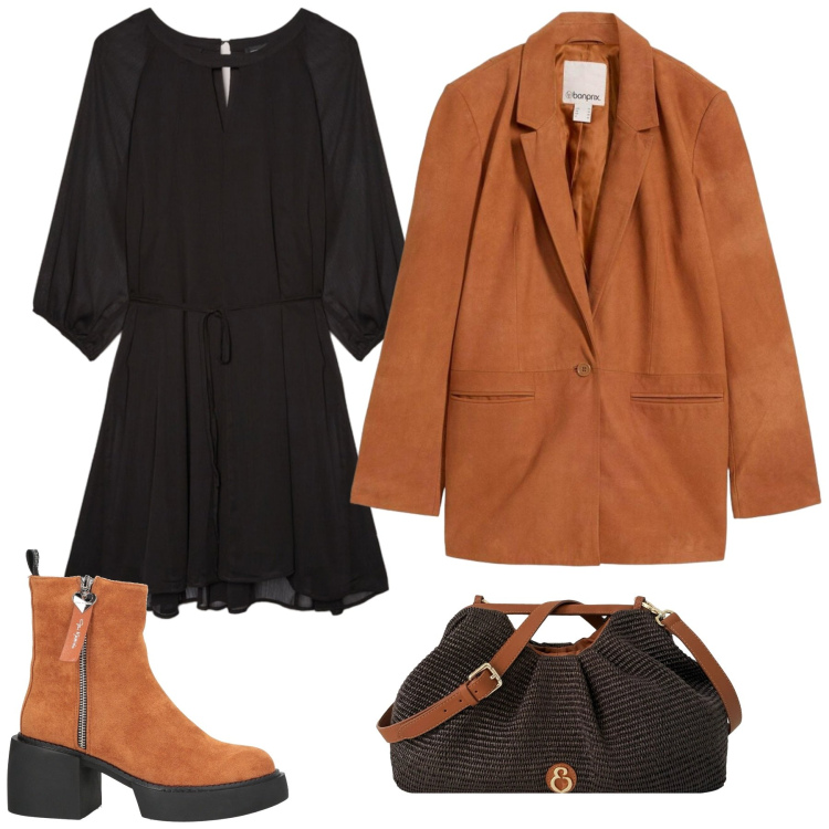 Outfit donna - Total look #2465773. Stile Casual chic per Tutti i giorni. Abbinamento con stivaletti, blazer, vestiti corti, clutch.