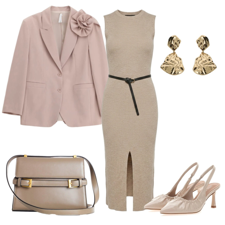 Outfit donna - Total look #2465781. Stile Chic per Cerimonia. Abbinamento con borse a tracolla, blazer, orecchini, vestiti midi/longuette, décolleté.