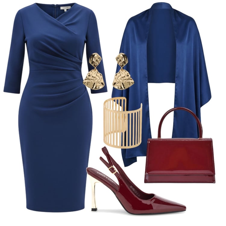 Outfit donna - In ufficio. Stile Sexy per Ufficio. Abbinamento con orecchini, braccialetti, vestiti midi/longuette, stole, borse a mano, décolleté.
