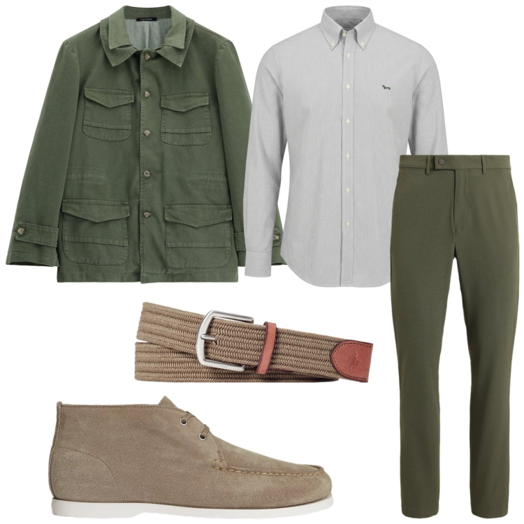 Outfit uomo - Giacca green. Stile Casual per Tutti i giorni. Abbinamento con camicie, cappotti, cinture, scarpe stringate, pantaloni.