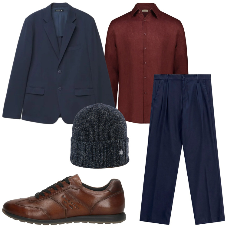 Outfit uomo - Blu sofisticato. Stile Casual per Tutti i giorni. Abbinamento con pantaloni, giacche, camicie, berretti, sneakers.
