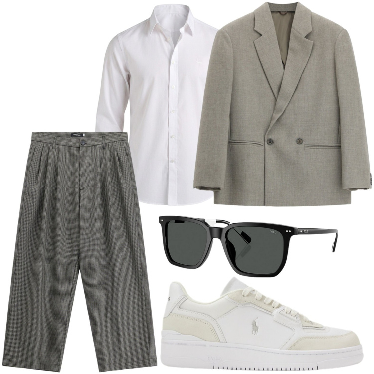 Outfit uomo - Grey vibes. Stile Urban per Tutti i giorni. Abbinamento con camicie, pantaloni, giacche, occhiali da sole, sneakers.