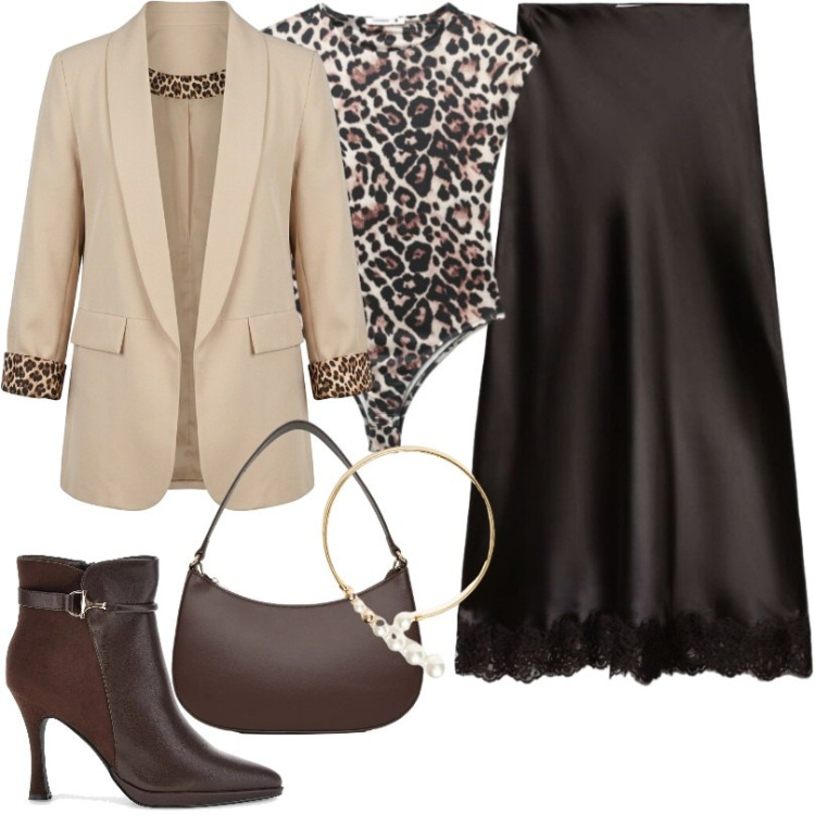 Outfit donna - Per la sera o un aperitivo. Stile Urban per Serata fuori. look ideale per Tall. Abbinamento con gonne lunghe, top, borse a tracolla, blazer, collane, stivaletti.