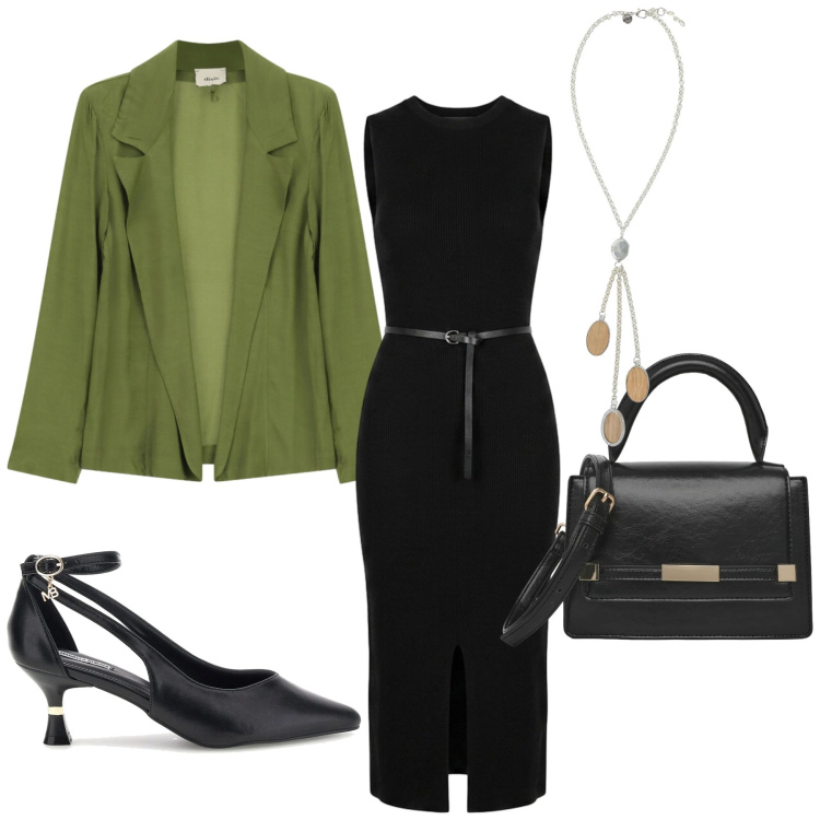 Outfit donna - Total look #2465864. Stile Glamour per Serata fuori. Abbinamento con collane, blazer, borse a spalla, vestiti midi/longuette, décolleté.
