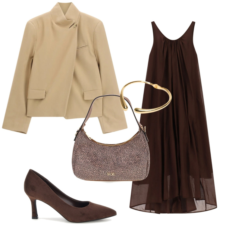 Outfit donna - Total look #2465865. Stile Chic per Serata fuori. Abbinamento con vestiti lunghi, blazer, collane, borse a tracolla, décolleté.