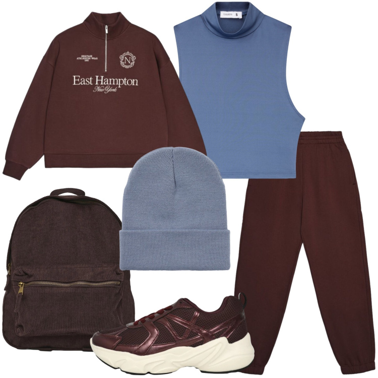 Outfit donna - Reality is calling. Stile Casual per Scuola/Università. Abbinamento con top, felpe, sneakers, zaini, pantaloni, berretti.