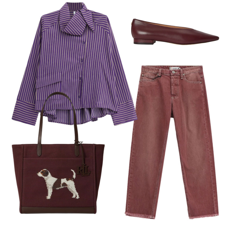 Outfit donna - Camicia over a righe. Stile Casual per Tutti i giorni. Abbinamento con camicie, jeans dritti, borse tote, ballerine.