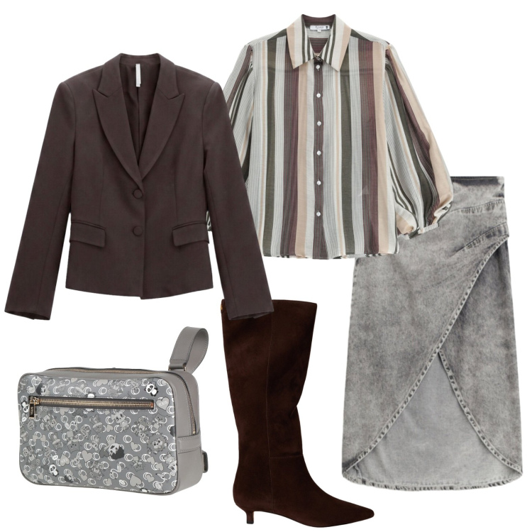 Outfit donna - Gonna di jeans a tulipano. Stile Glamour per Tutti i giorni. Abbinamento con marsupi, blazer, gonne longuette, camicie, stivali.