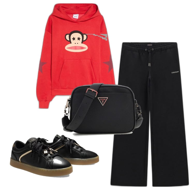 Outfit mujer - Casual. Estilo Casual para Todos los días. Combinación con sudaderas con capucha, pantalones, sneakers, bandoleras.