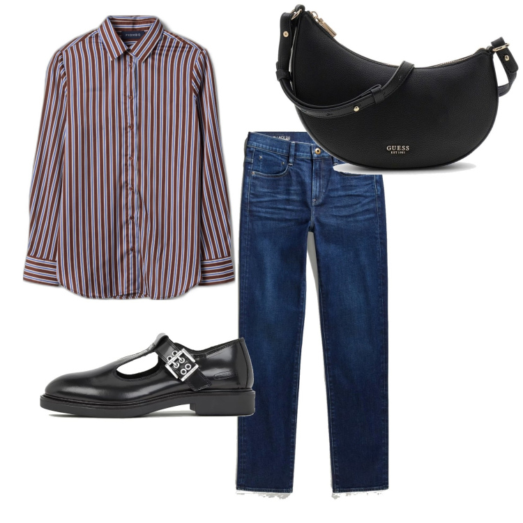 Outfit mujer - Urban style. Estilo Urban para Oficina. Combinación con sneakers, camisas, vaqueros rectos, bandoleras.