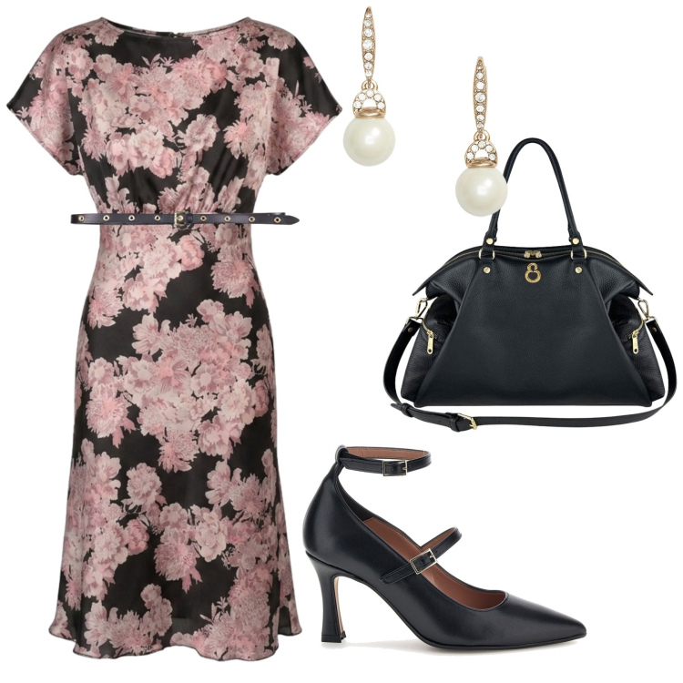 Outfit donna - Total look #2465985. Stile Chic per Cerimonia. Abbinamento con cinture, shopping bag, vestiti midi/longuette, orecchini, décolleté.