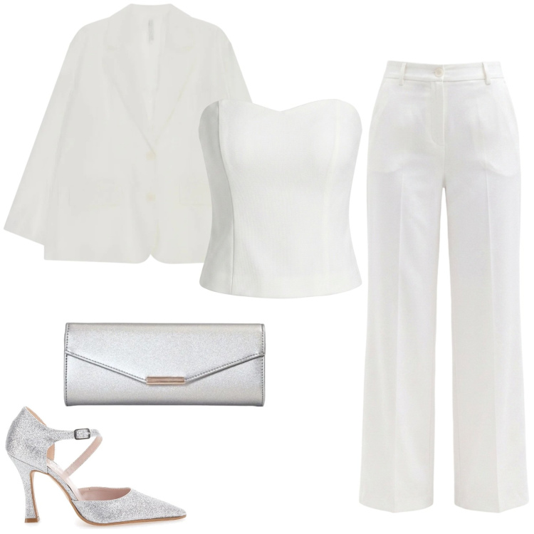 Outfit donna - Total look #2466017. Stile Chic per Tutti i giorni. Abbinamento con blazer, top, pantaloni, clutch, décolleté.