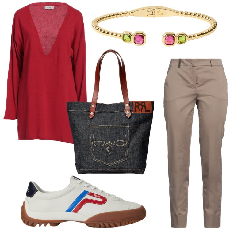 Outfit donna - Total look #2466030. Stile Basic per Ufficio. Abbinamento con pullovers, pantaloni, borse tote, sneakers, braccialetti.