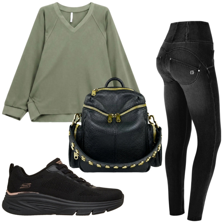 Outfit donna - Total look #2466039. Stile Basic per Tutti i giorni. Abbinamento con felpe, jeans strappati, zaini, sneakers.