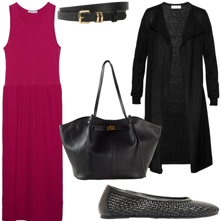 Outfit donna - Hello September. Stile Casual chic per Tutti i giorni. Abbinamento con cardigans, cinture, shopping bag, ballerine, vestiti lunghi.