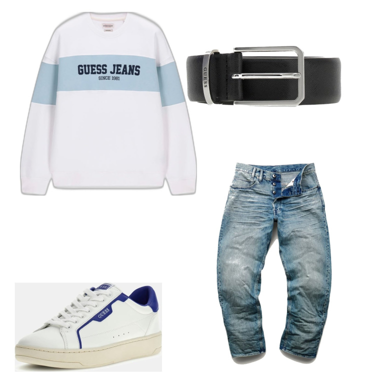 Outfit hombre - Casual #13306. Estilo Casual para Todos los días. Combinación con sudaderas, vaqueros, cinturones, sneakers.