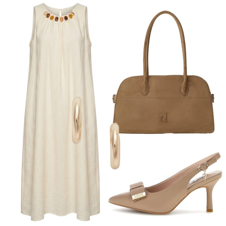 Outfit donna - Eleganza senza tempo. Stile Chic per Tutti i giorni. Abbinamento con borse a spalla, orecchini, vestiti midi/longuette, décolleté.
